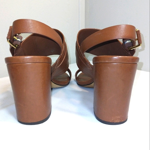 Cole Haan 'Amavia' Genuine Leather Open Toe Block Heel Sandals in Caramel Sz 9.5 - Picture 6 of 10